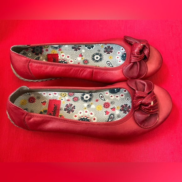 40 RIEKER comfort boho bow red slip on shoe rubber sole leather skimmer - Picture 6 of 6